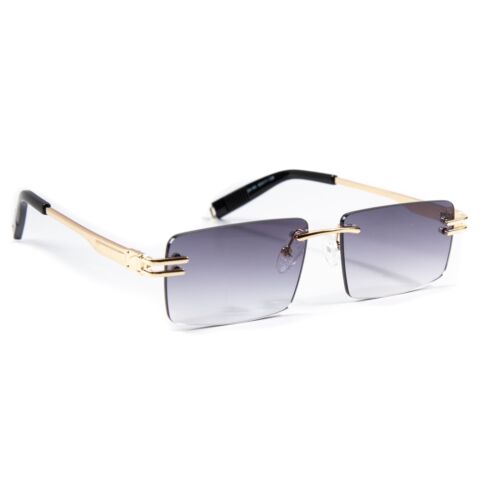 Men's Purple Tint Rimless Vintage Gold Frame Retro Hip Hop Rectangle Sunglasses - Picture 1 of 4