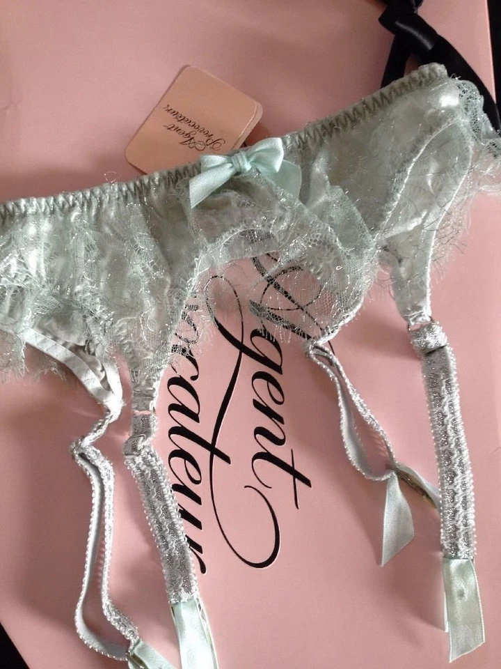 Agent Provocateur Silk Lace Snowberry Ice Blue Garter Belt Suspender S/ 2 $190+ - Image 2 of 3
