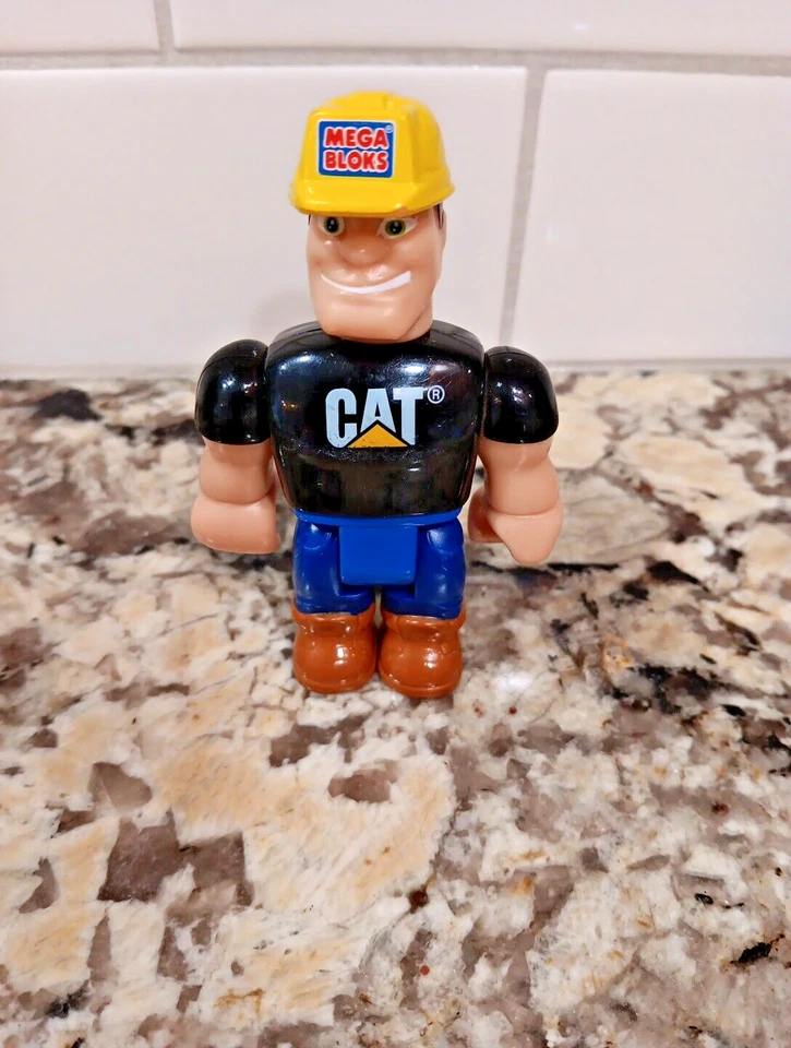 Mega Bloks CAT Construction Man Worker Camisa Negra 3.75" Alto PVC Figura X Foto 2 de 4