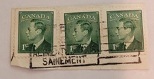 CANADA Postage ~ King George VI ~ Green 1₵ Stamp (3) ~ Cancelled/Posted ~ c.1949