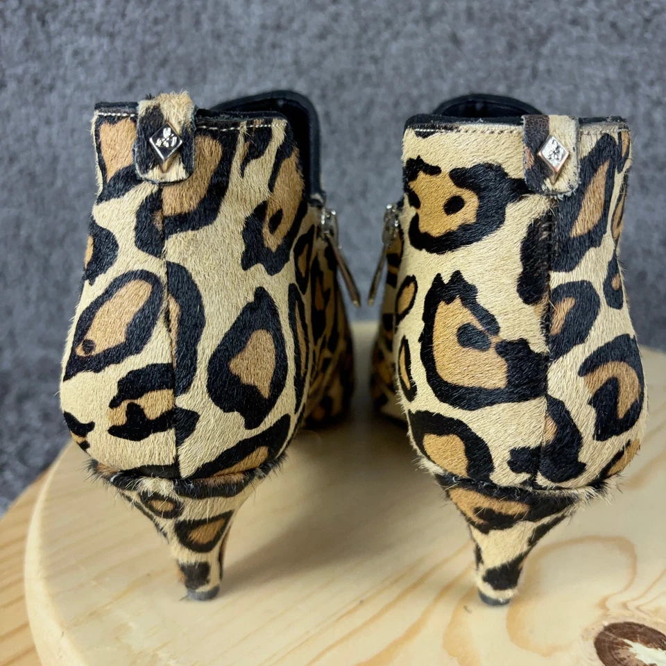 Sam Edelman Leather Calf Hair Boot Womens 8 Real Fur Leopard Print Ankle Booties - Image 4 of 4
