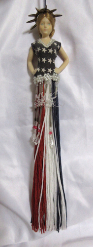 Tasseltiques Tassel Doll Lady Liberty July 4th Red White & Blue 11" VGUC