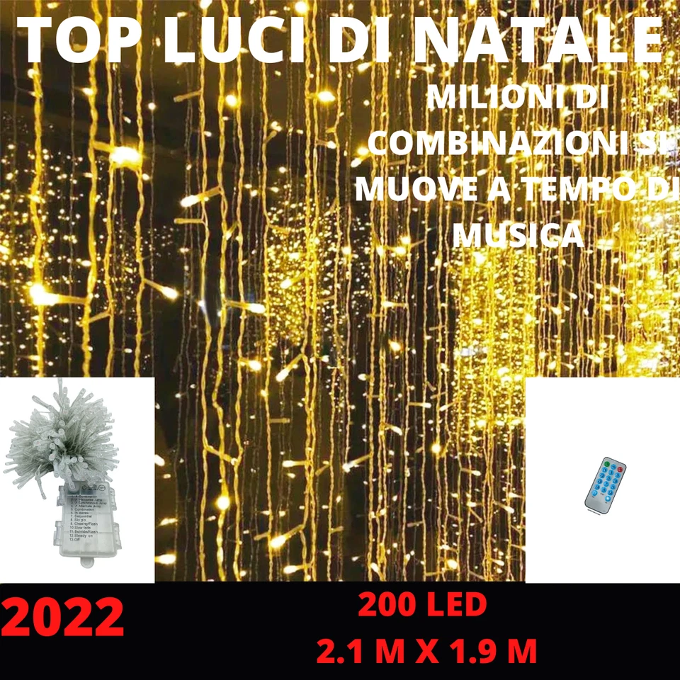 Luci di natale decorazione cascata con led 2.1 x 1.9 mt tenda luminosa batterie