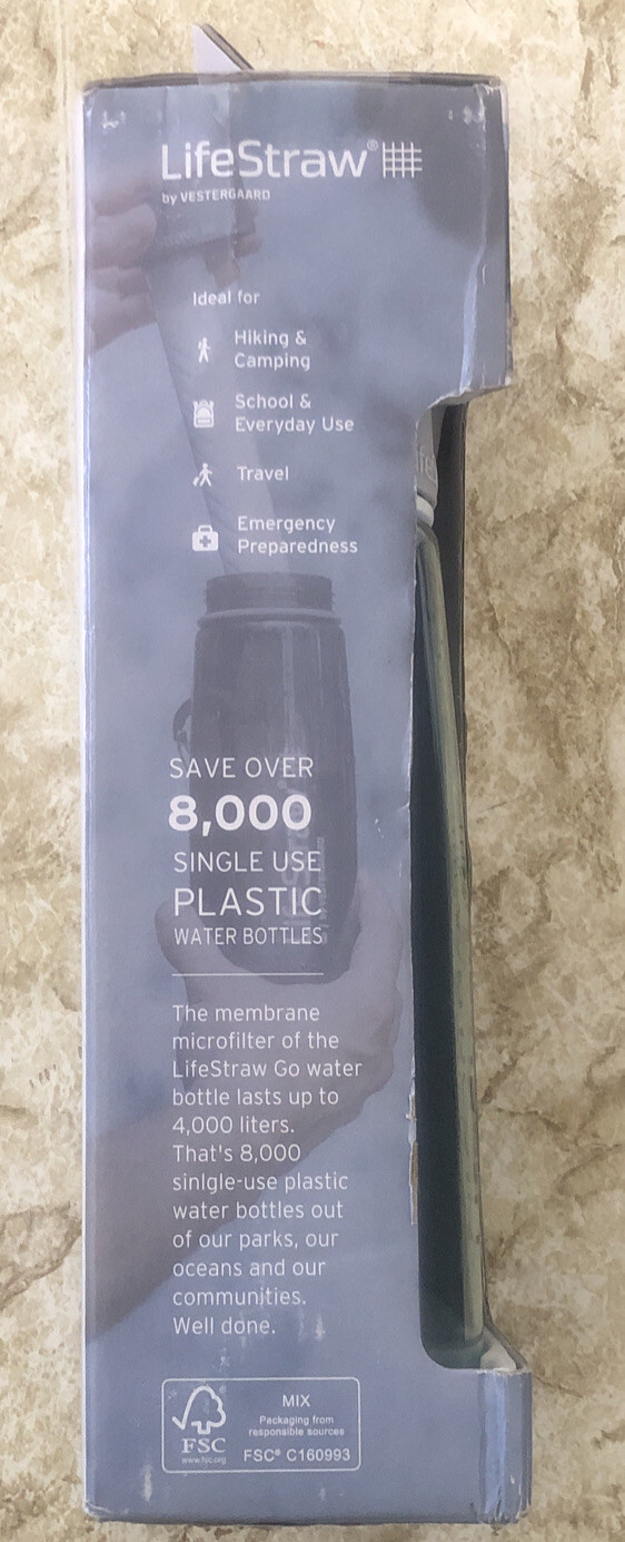 LIFESTRAW Go Water Bottle with 2 Stage Integrated Filter 22 oz, Light Blue, NEW