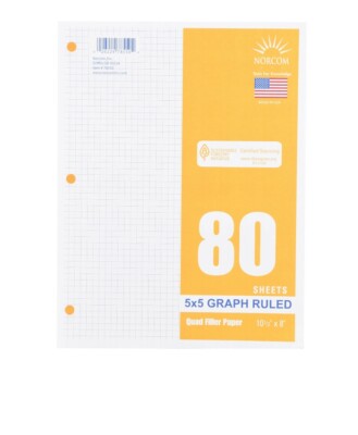 Norcom Quad Ruled Filler Paper - 4 Squares Per Inch Graph Paper, 80 Sheets