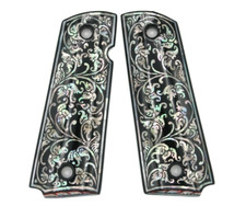 MOTHER OF PEARL 1911 FULL SIZE GRIPS FIT COLT KIMBER RUGER S W BLACK FLOWER ART