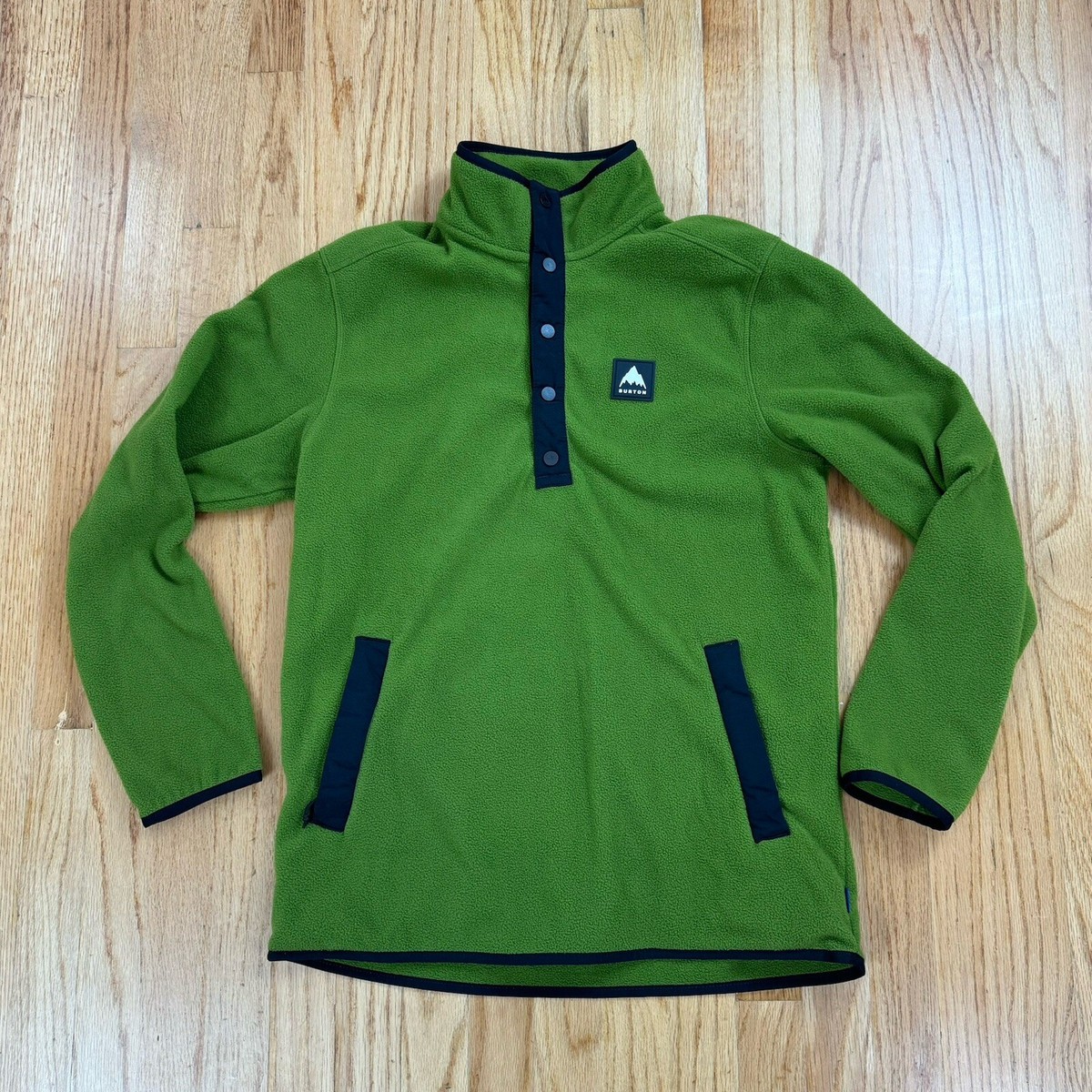 Burton Fleece Pullover Jacket Green Pockets 1/4 Snap Collar