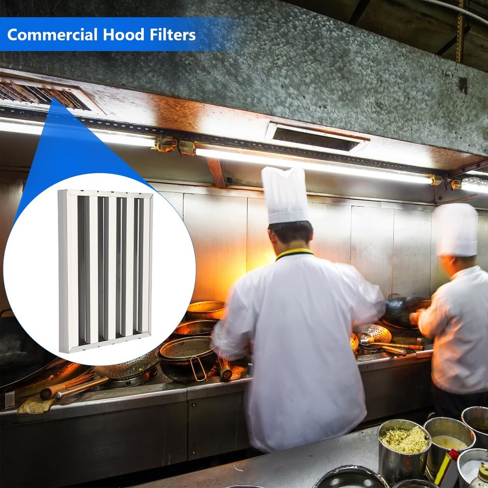 6PCS Commercial Hood Filters 430 Stainless Steel 6 Grooves Range