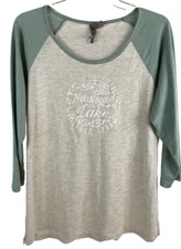 platinum delta apparel women's 3/4 sleeve tee shirt size 2XL Newfound Lake