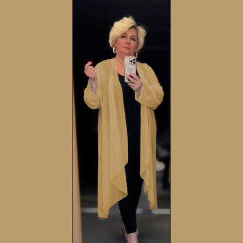 ROCKTHOSECURVES WOMENS CHIFFON JACKET LADIES LONG WATERFALL PLUS SIZE COVER UP - Picture 8 of 10