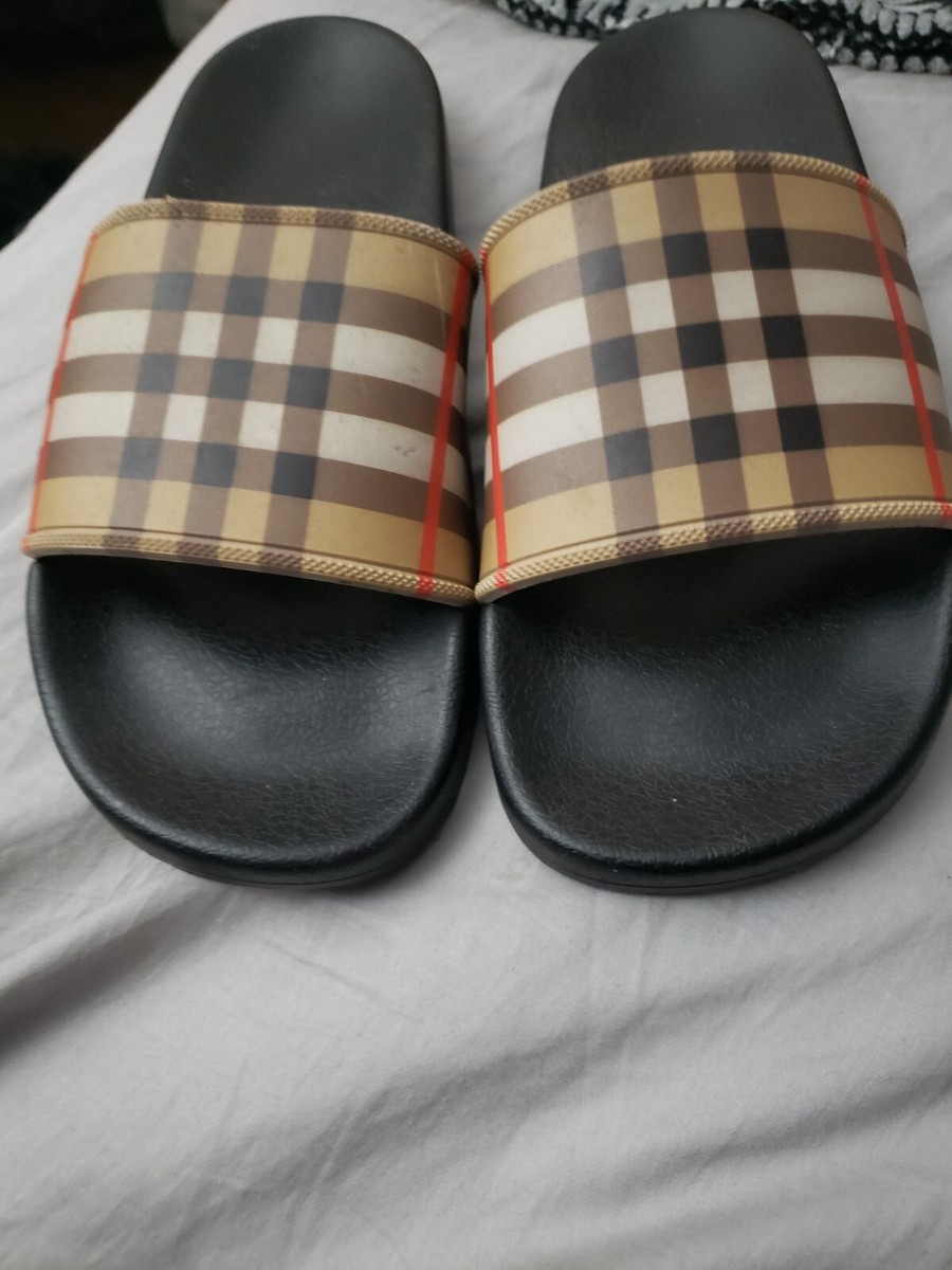 BURBERRY Women's Furley Vintage Check Slides Size 8 - Beige/Brown
