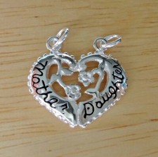 Sterling Silver 20x19mm Mother Daughter Heart Charm Divides 1/2