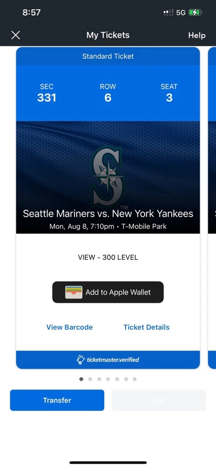 1-7 New York Yankees @ Seattle Mariners 2022 Tickets 8/8/22 Sec 329 T-Mobile NY - Image 4 of 4