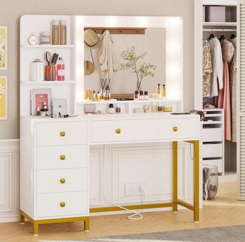 Vanity Desk with Mirror and Lights, 3 Lighting Modes Makeup Vanity Table (White) - Picture 5 of 5