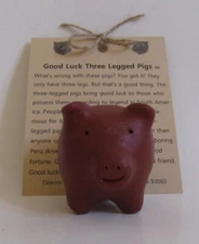 Good Luck Three Legged Pig Dark Brown Rustic Folk Art Figurine 2" Wide