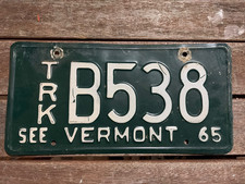 1965 Vermont Truck  License Plate. TRK B538