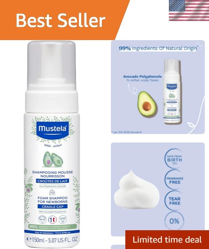Mustela Cradle Cap Foam Shampoo for Newborn - Baby Shampoo with Naturally der...
Opens in a new wind