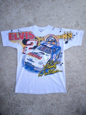 SELTENES VINTAGE T-Shirt NASCAR Rusty Wallace Elvis Presley AOP Chase XL Made in USA