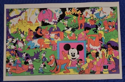 Vintage Disney Orgy Wally Wood Blacklight Poster 60s 70s Banned