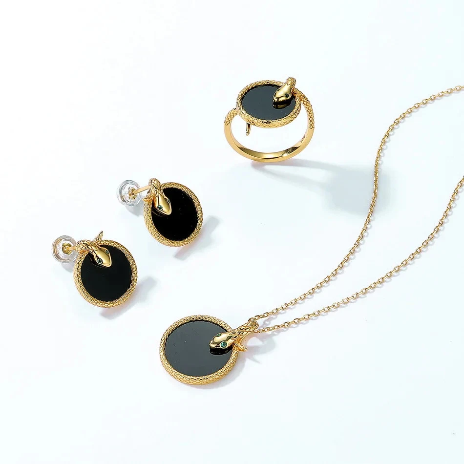 Schwarz Achat Tier Anhänger Halskette Damen Modeschmuck 45cm Vergoldet - Bild 4 von 4