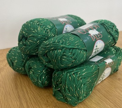 VTG 5 Caron Green Gold Metallic Yarn 95% Cotton 1.75 oz Color 3003 Dye Lot 51480