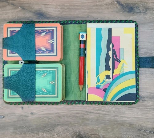 Vintage Art Deco Bridge Card Game Wallet With Score Card And Pencil •...