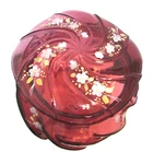 Fenton Cranberry Glass Wave Crest Swirl Box Hand Painted # Original Tag c1980