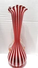 VTG Red & White MURANO LATTICINO Ribbon Art Glass Vase 11"H ITALY