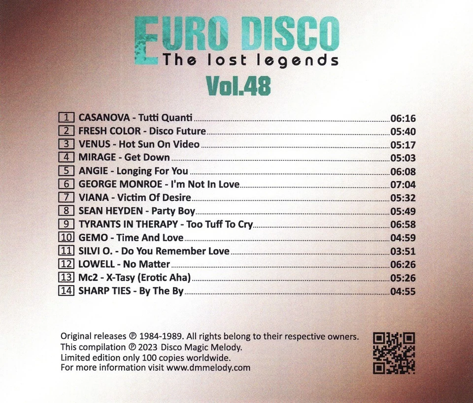 Euro Disco - The Lost Legends Vol. 48 (CD, Compilation, Limited Edition !!! - Bild 2 von 3