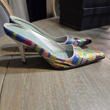 Vicini Design by Giuseppe Zanotti Sequin Slingback Heels Pumps Vintage Sz 42