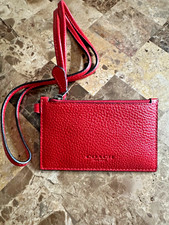    Coach Zip ID Lanyard Card Case - CAJ45 Bold Red Refined Pebble Leather - NWT