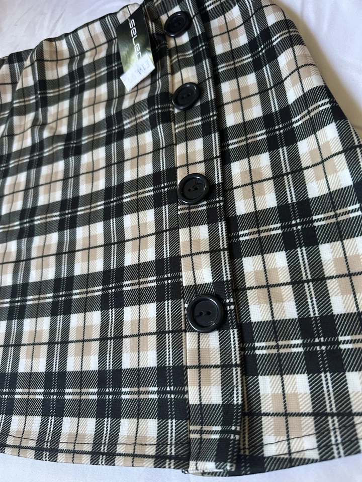 SELECT Check Button Side Mini Skirt Pale Sand, Size 10, BNWT, RRP £14.99 - Image 2 of 4