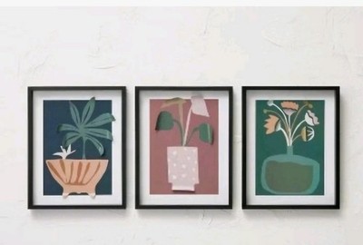 (Set of 3) 16'' x 20'' Floral Paper Collage Framed Wall Art White - Opalhouse  des