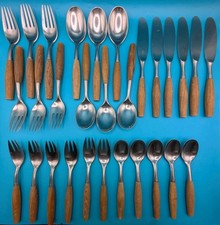 Dansk Designs Fjord Flatware Set 29-Piece Teak Wood Stainless Steel Germany MCM