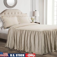 3-Piece Ruffle Skirt Bedspread Set Soft Polyester Cover Shams Ideal Bedroom New