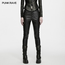 Punk Rave Women Cyberpunk Faux Leather Cargo Pants Skinny Multi Pocket Trousers