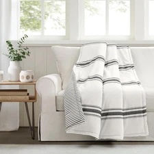 Farmhouse Stripe Reversible Throw, Single, 50" W X 60" L, Black - Classic Modern