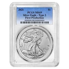 2021 $1 Type 2 American Silver Eagle PCGS MS69 First Production Blue Label