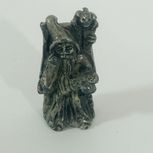 Wizard Figurine With Dragon & Staff Pewter Fantasy Miniature 1.5 Inches Tall