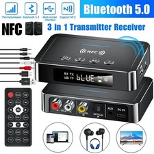 BT Transmitter Receiver Wireless 3.5mm Adapter AUX NFC to 2 RCA Audio W/Remote