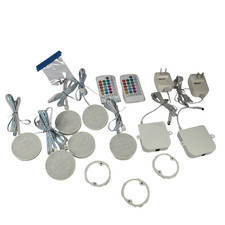 6 RGB LED Puck Lights Under Cabinet Kit w/ 2 Remotes 2 Power Adapters Tested
