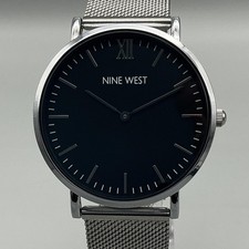 Nine West Womens Watch 40mm Black Dial Silver Mesh Band NWW1621MF 124125