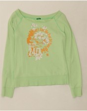 BENETTON Womens Crop Graphic Sweatshirt Jumper UK 6 XS Green CF09
