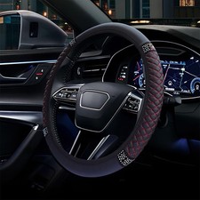 Black Red Stitch Steering Wheel Cover Rhinestone Bling Grip Universal 15 Inch