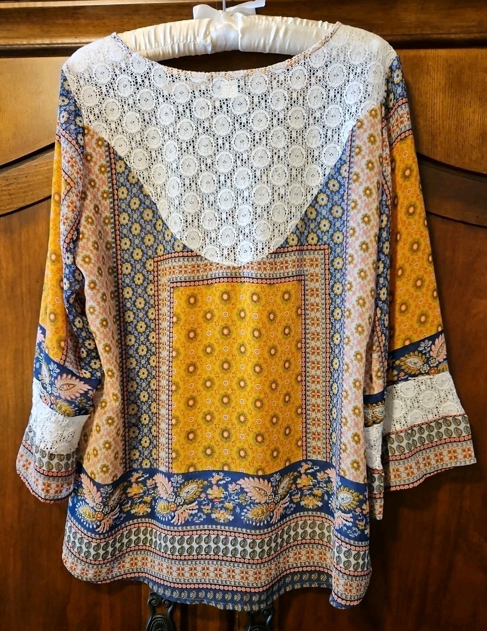 New Directions Sheer Patchwork Lace Insert Flowy … - image 5