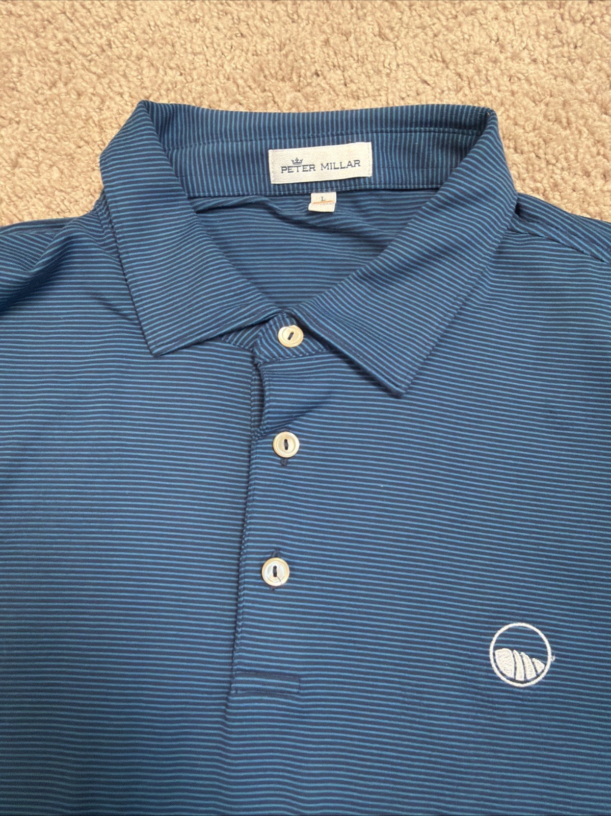 Peter Millar Performance Golf Polo Large Blue Str… - image 5