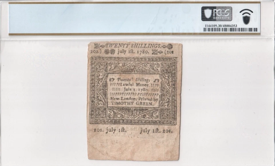 Connecticut Colonial Currency 20 Shillings FR# CT-239 July 1, 1780 PCGS VF 30 - Image 2 of 4