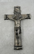Silver-Tone Metal INRI Religious Traditionally Mounted Casket Crucifix Cross