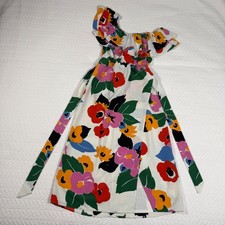 Show Me Your Mumu Rosie Dress Womens XS White Floral One Shoulder Ruffle Midi