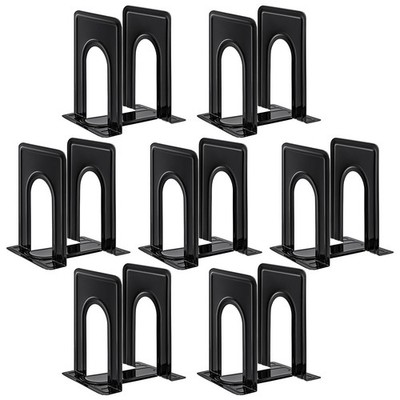 Heavy Duty Non-Skid Metal Bookends, 14 Pieces, Office & Home Book Stopper, Black